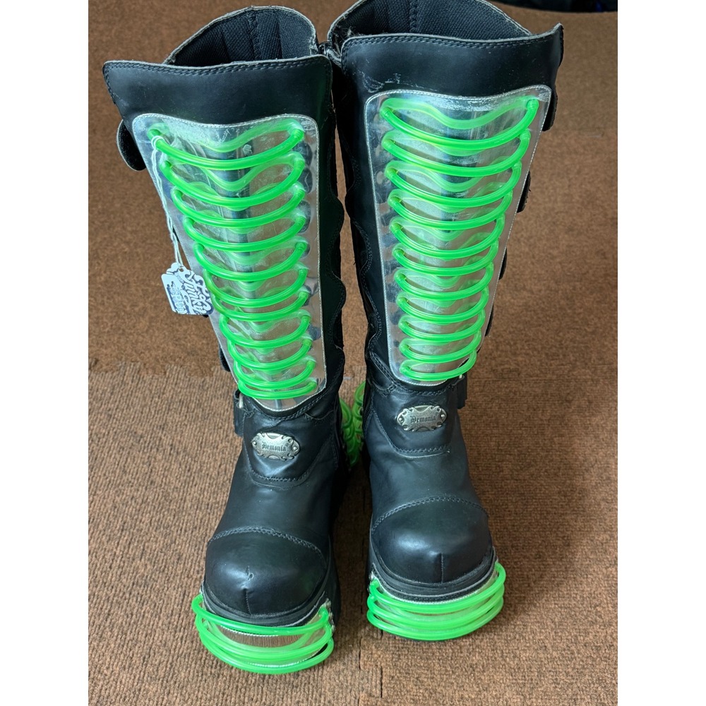 Demonia Pleaser Techno-850UV Boots Black Neon Green Cyber Goth Platform Womens 7 - Picture 3 of 16